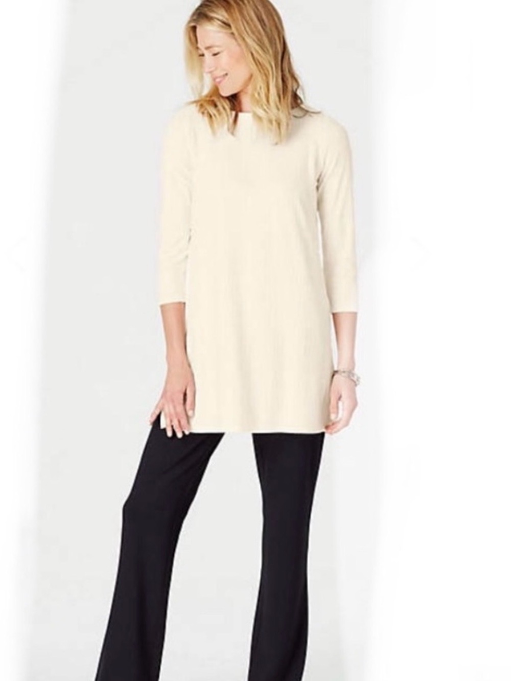 NWT J.Jill Wearever Textured plaid Tunic Cream Ivory Size Small